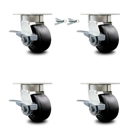 Service Caster 4 Inch Kingpinless Polyolefin Wheel Caster Brakes 2 Swivel Locks SCC, 4PK SCC-KP30S420-POR-SLB-BSL-2-SLB-2